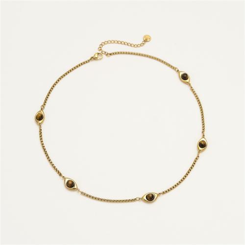Edelstahl Schmuck Halskette, 304 Edelstahl, mit Tigerauge, 18K vergoldet, Modeschmuck & für Frau, verkauft von PC