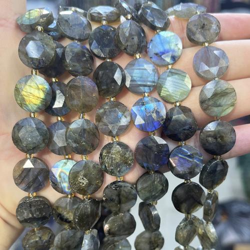 Labradoriet kralen, Rond plat, DIY, gemengde kleuren, 15mm, Per verkocht 38 cm Strand