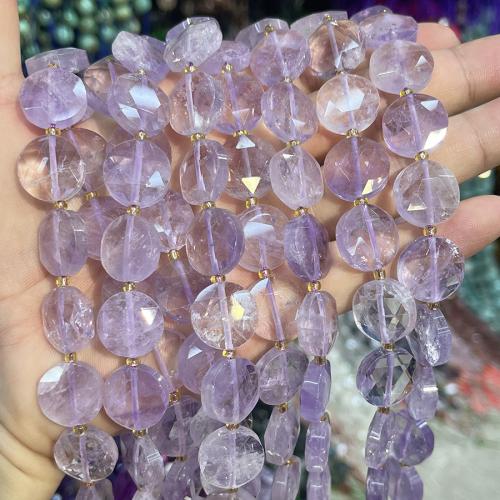 Granos Amethyst naturales, amatista, con Seedbead, Redondo aplanado, Bricolaje, Púrpura, 15mm, Vendido para 38 cm Sarta