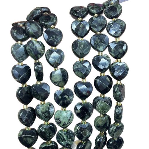 Gemstone Smycken Pärlor, Grönt öga sten, med Seedbead, Hjärta, DIY, blandade färger, 12mm, Såld Per 38 cm Strand