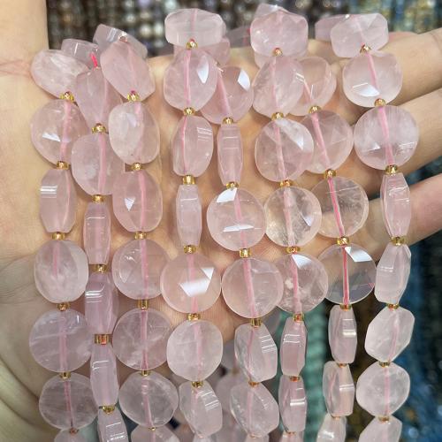 Perles Quartz Rose naturel, Plat rond, DIY, rose, 15mm, Vendu par 38 cm brin