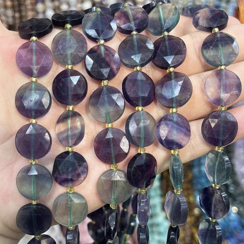 Fluorit Pärlor, färgrik Fluorit, med Seedbead, Flat Round, DIY, blandade färger, 15mm, Såld Per 38 cm Strand