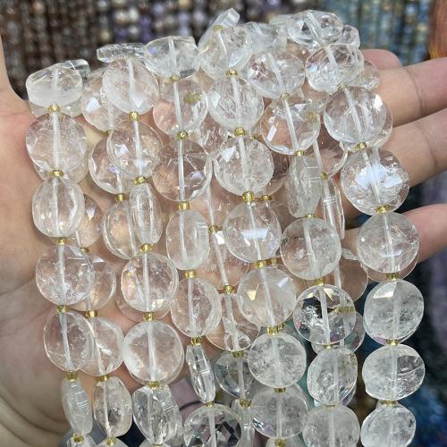 Natuurlijke bergkristal kralen, met Seedbead, Rond plat, DIY, duidelijk, 15mm, Per verkocht 38 cm Strand