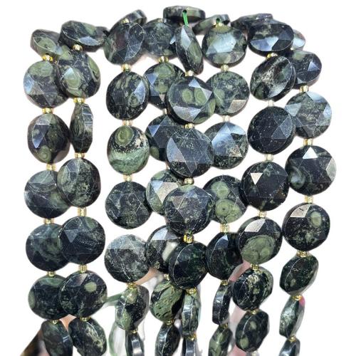 Grönt öga sten Bead, med Seedbead, Flat Round, DIY, blandade färger, 15mm, Såld Per 38 cm Strand