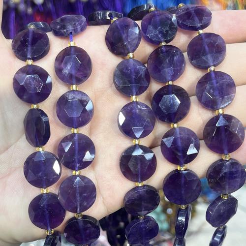 Přírodní Ametyst korálky, Flat Round, DIY, nachový, 15mm, Prodáno za 38 cm Strand