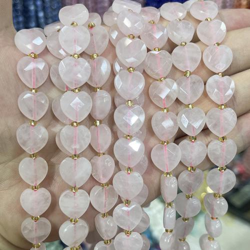Perles Quartz Rose naturel, avec Seedbead, coeur, DIY, rose, 12mm, Vendu par 38 cm brin