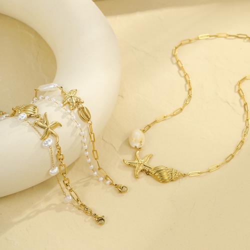 Fashion Stainless Steel Jewelry Sets 304 Stainless Steel with Plastic Pearl 18K gold plated fashion jewelry & for woman Sold By PC