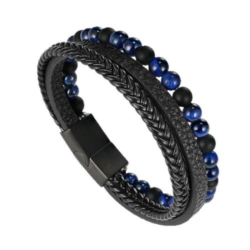 cuir PU bracelet, avec oeil de tigre, multicouche & pour homme, plus de couleurs à choisir, Longueur Environ 8.5 pouce, Vendu par PC