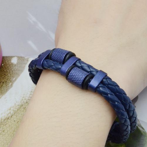 cuir PU bracelet, avec Acier inoxydable 304, multicouche & pour homme, plus de couleurs à choisir, Diamètre intérieur:Environ 66mm, Vendu par PC