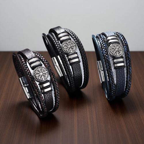 Acier titane bracelet, avec cuir PU, Boussole, multicouche & normes différentes pour le choix & pour homme, plus de couleurs à choisir, Vendu par PC