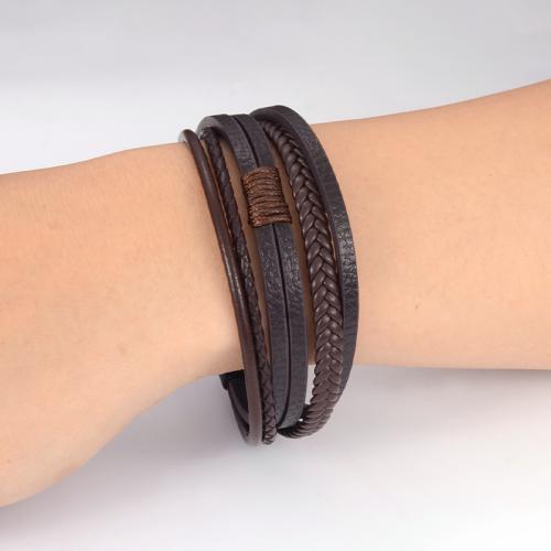 cuir PU bracelet, avec Acier inoxydable 304, multicouche & normes différentes pour le choix & pour homme, brun, Vendu par PC