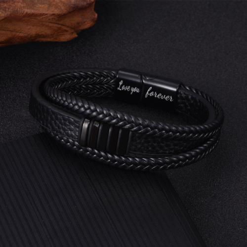cuir PU bracelet, avec Acier inoxydable 304, multicouche & normes différentes pour le choix & pour homme, noire, Vendu par PC