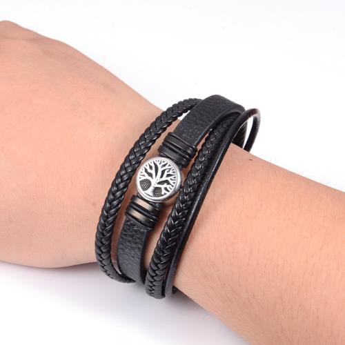 cuir PU bracelet, avec Acier inoxydable 304, multicouche & le style de punk & normes différentes pour le choix & pour homme, plus de couleurs à choisir, Vendu par PC
