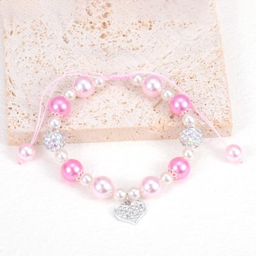 Shell Pearl braccialetto, with corda di terilene & lega in zinco, Cuore, fatto a mano, Ragazza & stili diversi per la scelta & con strass, Lunghezza Appross. 6.5-11 pollice, Venduto da PC