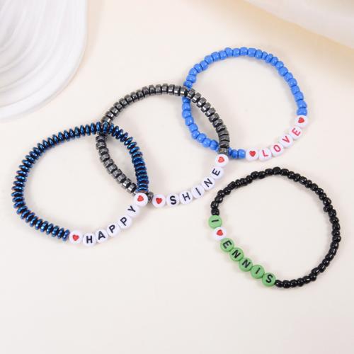 hématite non magnétique bracelet, avec Acrylique, Lettre d’alphabet, fait à la main, bijoux de mode & unisexe, plus de couleurs à choisir, Longueur Environ 6.5-11 pouce, Vendu par PC