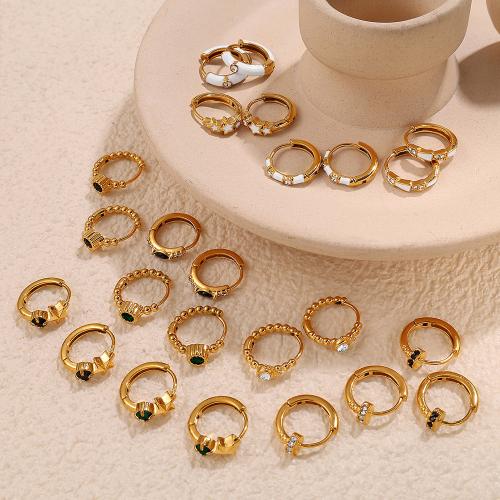 Herren Edelstahl Kreolen, 304 Edelstahl, goldfarben plattiert, Modeschmuck & Emaille & mit Strass, keine, verkauft von Paar