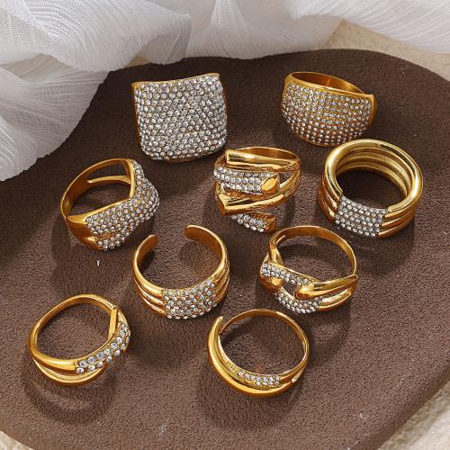 Rhinestone-Edelstahl -Finger-Ring, 304 Edelstahl, goldfarben plattiert, Modeschmuck & mit Strass, keine, verkauft von PC