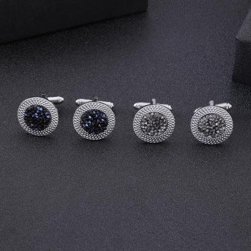 Boutons de manchette, alliage de zinc, Rond, Placage, bijoux de mode & unisexe & avec strass, argent, Vendu par paire