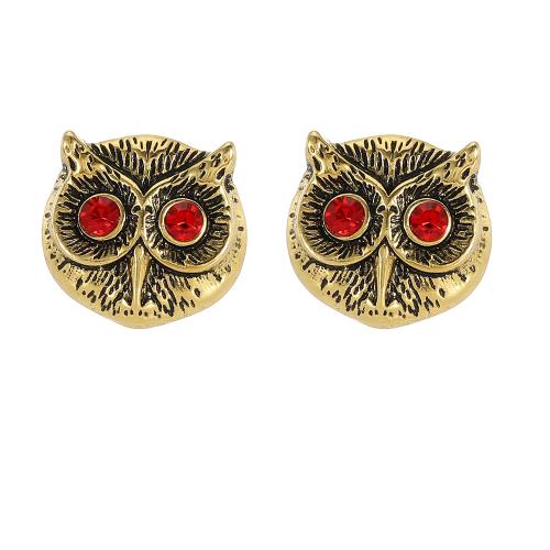 Boutons de manchette, alliage de zinc, hibou, Placage, bijoux de mode & unisexe & avec strass, doré, Vendu par paire