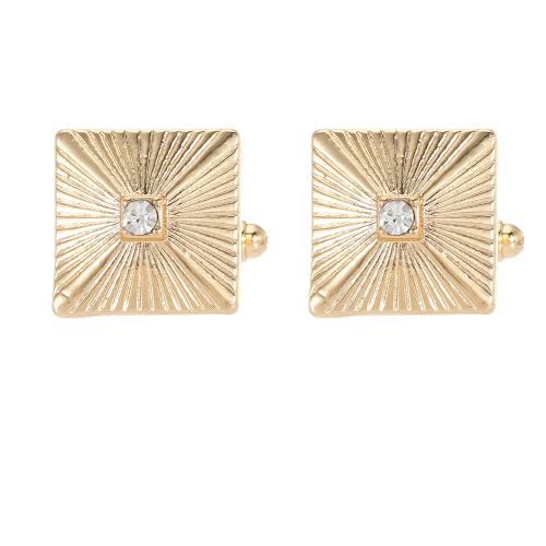 Boutons de manchette, alliage de zinc, cadre, Placage, bijoux de mode & pour homme & avec strass, doré, Vendu par paire