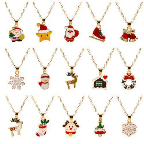 Weihnachtshalsketten, Zinklegierung, plattiert, Weihnachts-Design & unisex & verschiedene Stile für Wahl & Emaille, keine, verkauft von PC