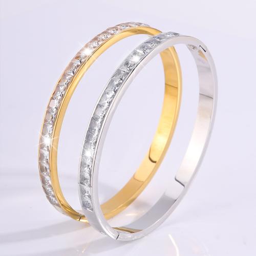 304 rustfrit stål Bangle, forgyldt, mode smykker & for kvinde & med rhinestone, flere farver til valg, Solgt af PC