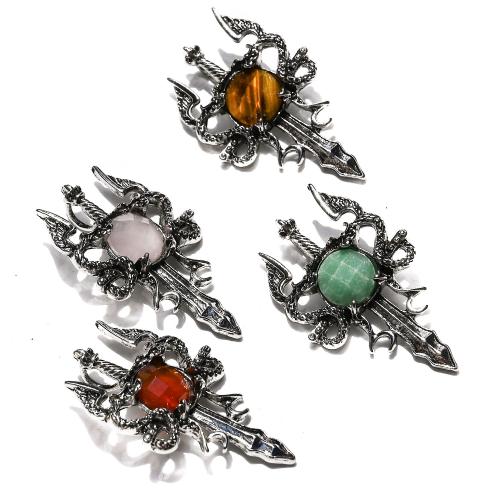 Gemstone Pendants Jewelry Natural Stone with Zinc Alloy gold color plated DIY Sold By PC