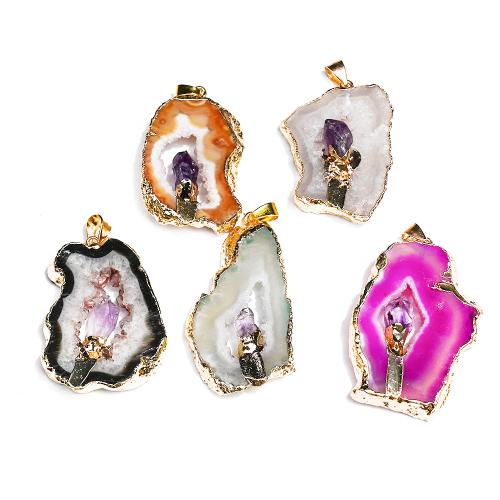 Ocelový přívěsek z quartzového agátu, Achát, barva pozlacený, DIY, více barev na výběr, 30x50mm, Prodáno By PC