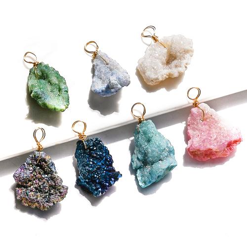 Gemstone Pendants Jewelry Natural Stone with Zinc Alloy gold color plated DIY Sold By PC