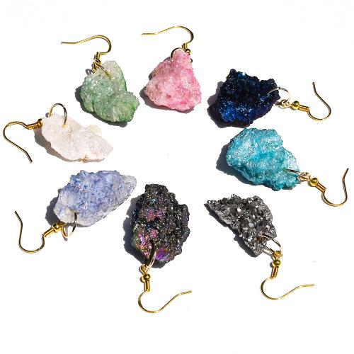 Natural Gemstone Earrings Natural Stone with Zinc Alloy gold color plated fashion jewelry Sold By Pair