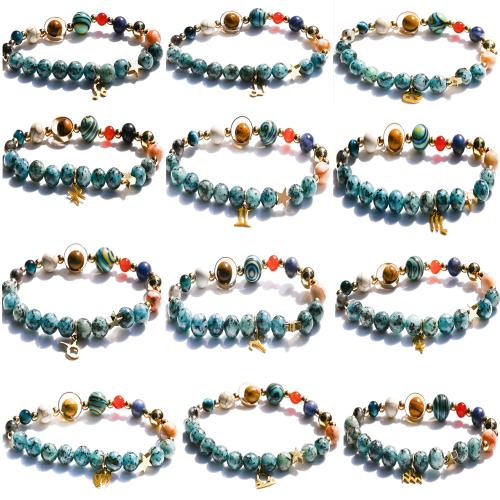 Bracelets de pierres précieuses, Pierre naturelle, avec pierre gemme & alliage de zinc, 12 Signes du Zodiaque, Placage de couleur d'or, bijoux de mode, plus de couleurs à choisir, Vendu par PC
