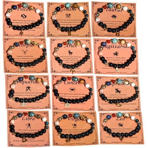 Bracelets de pierres précieuses, pierre gemme, avec alliage de zinc, 12 Signes du Zodiaque, Placage de couleur d'or, bijoux de mode, plus de couleurs à choisir, Vendu par PC
