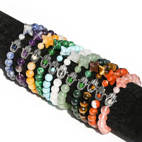 Hamsa Apyrankės, Natūralus akmuo, su Brangakmenis & Cinko lydinys, aukso spalva padengtas, Bižuterijos, daugiau spalvų pasirinkimas, u7ea68mm, Pardavė Strand