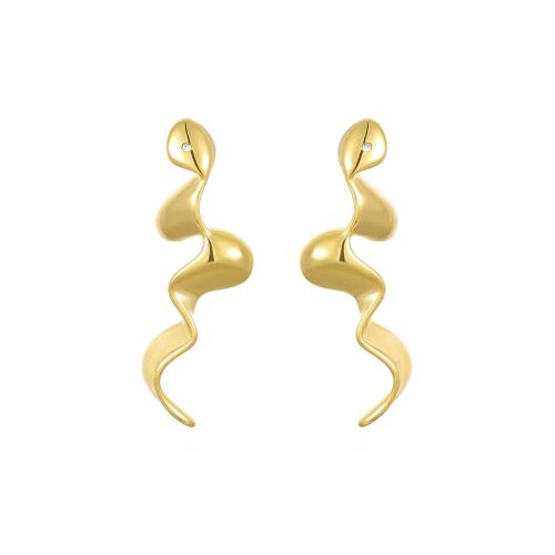 Boucle d'oreille de gaujon en acier inoxydable, Acier inoxydable 304, serpent, Plaqué or 18K, bijoux de mode & pour femme & avec strass, Vendu par paire