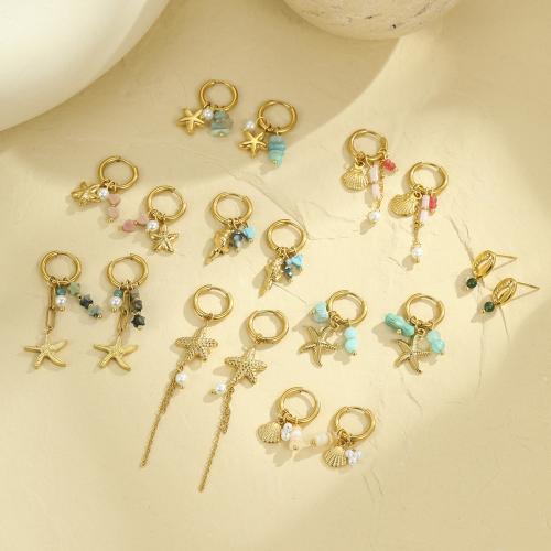 Edelstahl Tropfen Ohrring, 304 Edelstahl, mit Naturstein, 18K vergoldet, Modeschmuck & verschiedene Stile für Wahl & für Frau, verkauft von PC