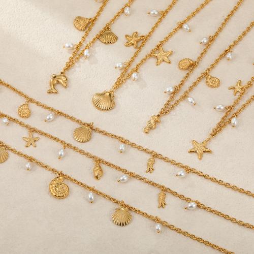 Stainless Steel Jewelry Necklace 304 Stainless Steel with Plastic Pearl 18K gold plated fashion jewelry & for woman Sold By PC