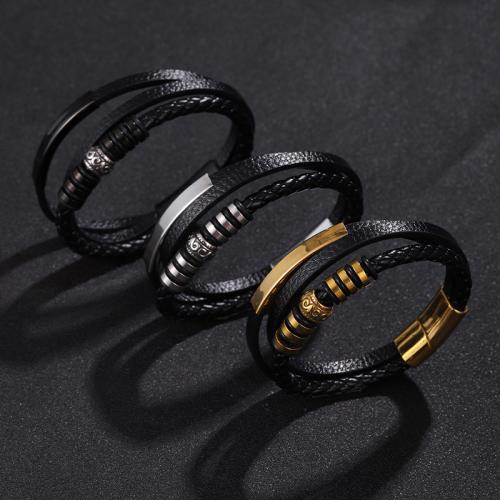 Acier inoxydable 304 bracelet, avec cuir PU, Placage, multicouche & normes différentes pour le choix & pour homme, plus de couleurs à choisir, Vendu par PC