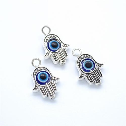 Pingentes mau olhado, liga de zinco, mão Hamsa, banho de cor prata antiga, DIY & esmalte, 21x17mm, Buraco:Aprox 1mm, vendido por PC