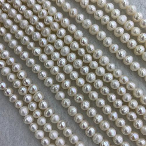 Kartoffel Süßwasser Zuchtperlen, Natürliche kultivierte Süßwasserperlen, oval, DIY, weiß, 5-6MM, verkauft per 36 cm Strang
