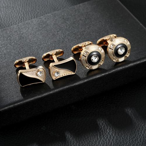 Boutons de manchette, alliage de zinc, Placage, styles différents pour le choix & pour homme & émail & avec strass, doré, Vendu par paire