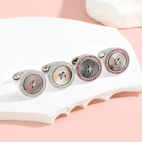 Boutons de manchette, laiton, avec Acrylique, Rond, Placage, bijoux de mode & pour homme & avec strass, plus de couleurs à choisir, Vendu par paire