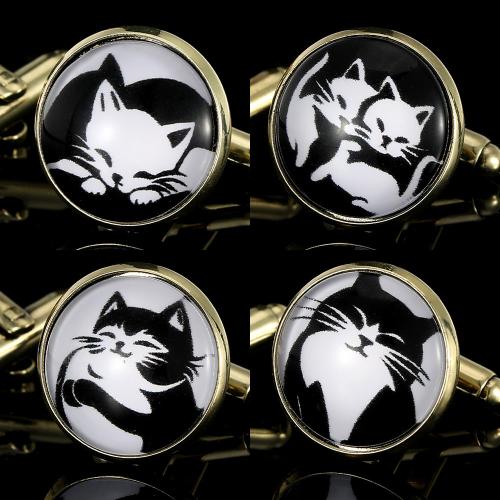 Boutons de manchette, alliage de zinc, Rond, goutté d'époxy, bijoux de mode & modèles différents pour le choix & pour femme, doré, Vendu par paire