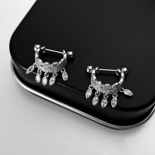 Boucles d'oreilles en laiton zircon cubique pavent, Placage, bijoux de mode & pavé de micro zircon, plus de couleurs à choisir, protéger l'environnement, sans nickel, plomb et cadmium, 12x9.70x5mm, Vendu par paire