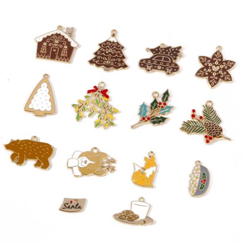 Zink Alloy Christmas Hängen, guldfärg pläterade, Jul Design & DIY & emalj, fler färger för val, 100PC/Bag, Säljs av Bag