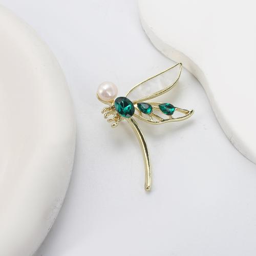 Broche perle d'eau douce, alliage de zinc, avec perle d'eau douce cultivée, Placage de couleur d'or, bijoux de mode & émail & avec strass, plus de couleurs à choisir, 34.85x13.09x45.99mm, Vendu par PC