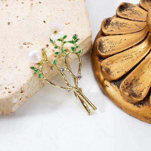 Sladkovodní Pearl Brož, Zinek, s Sladkovodní Pearl & Akryl, barva pozlacený, módní šperky & smalt & s drahokamu, více barev na výběr, 27.05x9.47x45.56mm, Prodáno By PC