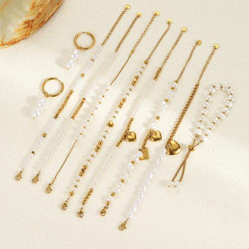 Stainless Steel smycken Ställer, 304 rostfritt stål, med Plast Pearl, 18K guldpläterad, mode smycken & olika stilar för val & för kvinna, Säljs av PC