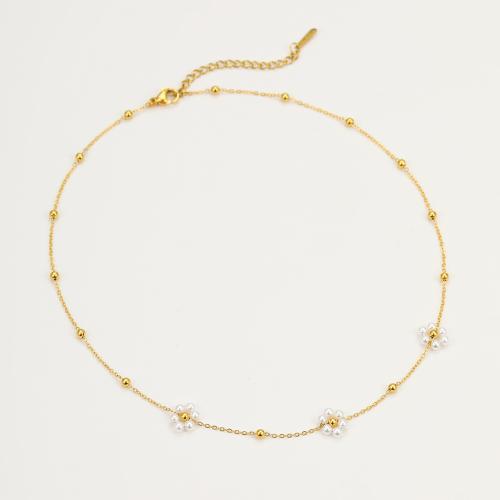 Stainless Steel Jewelry Necklace 304 Stainless Steel with Plastic Pearl 18K gold plated fashion jewelry & for woman Sold By Pair