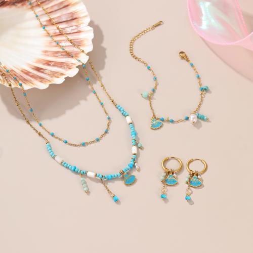 Stainless Steel smycken Ställer, 304 rostfritt stål, med Harts, 18K guldpläterad, olika stilar för val & för kvinna & emalj, Säljs av PC