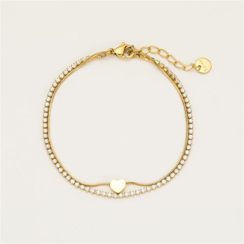 Bijoux bracelet en acier inoxydable, Acier inoxydable 304, Placage, Double couche & pavé de micro zircon & pour femme, plus de couleurs à choisir, Vendu par PC